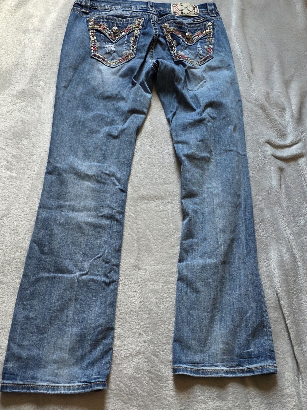 Miss Me Blue Denim Bootcut Jeans with Embellished Back Pockets